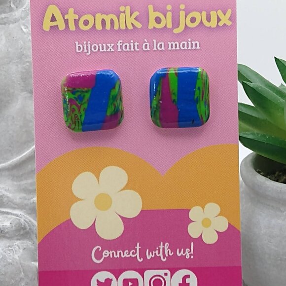 Colorful & Chic Square Earrings - Handmade Polymer Jewelry. - Picture 5 of 8